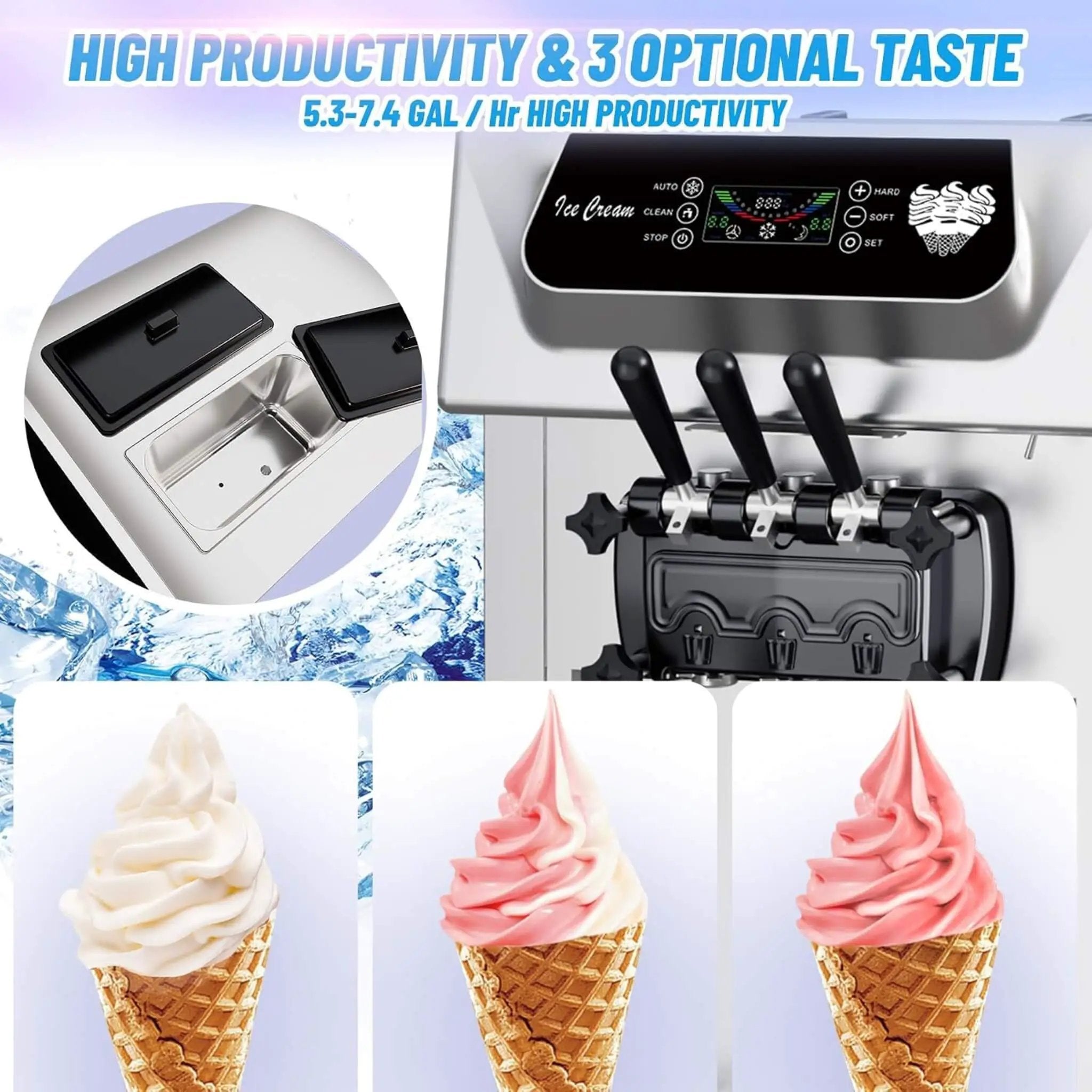 Commercial 2200W 3-Flavor Freestanding Soft Serve Ice Cream Machine With Auto Clean (SAK83517) by SAKSBY WHOLESALE