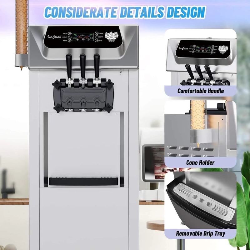 Commercial 2200W 3-Flavor Freestanding Soft Serve Ice Cream Machine With Auto Clean (SAK83517) by SAKSBY WHOLESALE