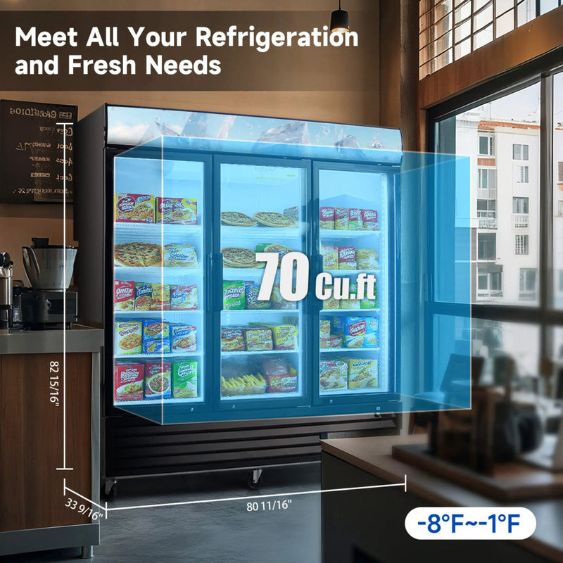 Commercial 70 Cu.Ft Reach-In Glass Door Merchandiser Freezer With LED Top Panel And Swing Door (SAK43890) by SAKSBY WHOLESALE