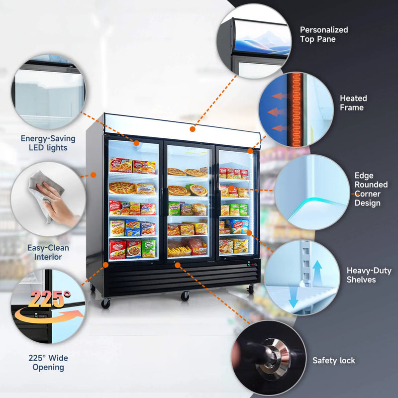 Commercial 70 Cu.Ft Reach-In Glass Door Merchandiser Freezer With LED Top Panel And Swing Door (SAK43890) by SAKSBY WHOLESALE