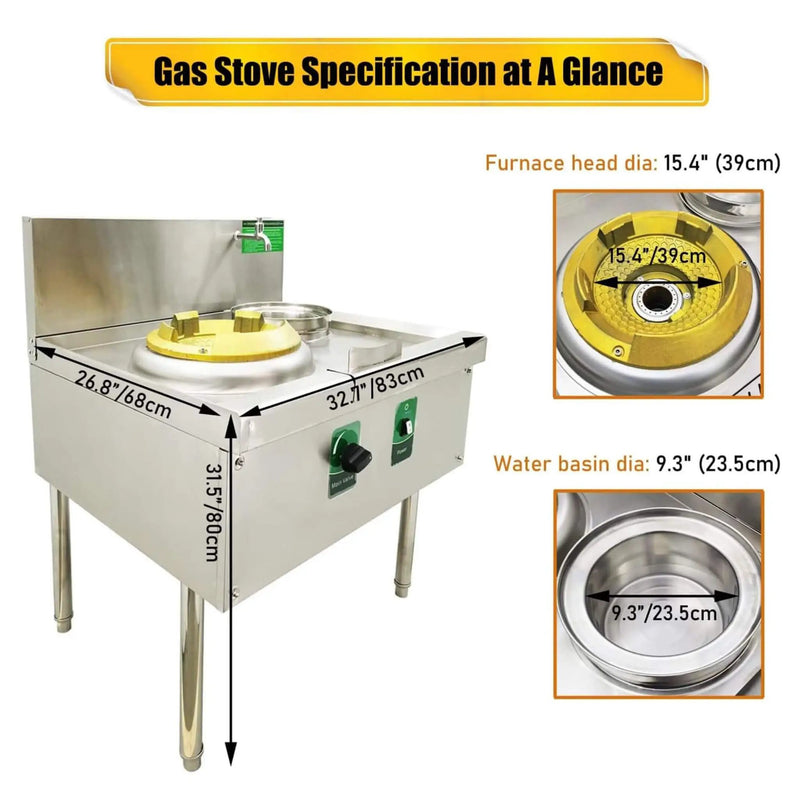 Commercial 85300 BTU Stainless Steel Single-Burner LPG NG Wok Stove (SAK46827) by SAKSBY WHOLESALE