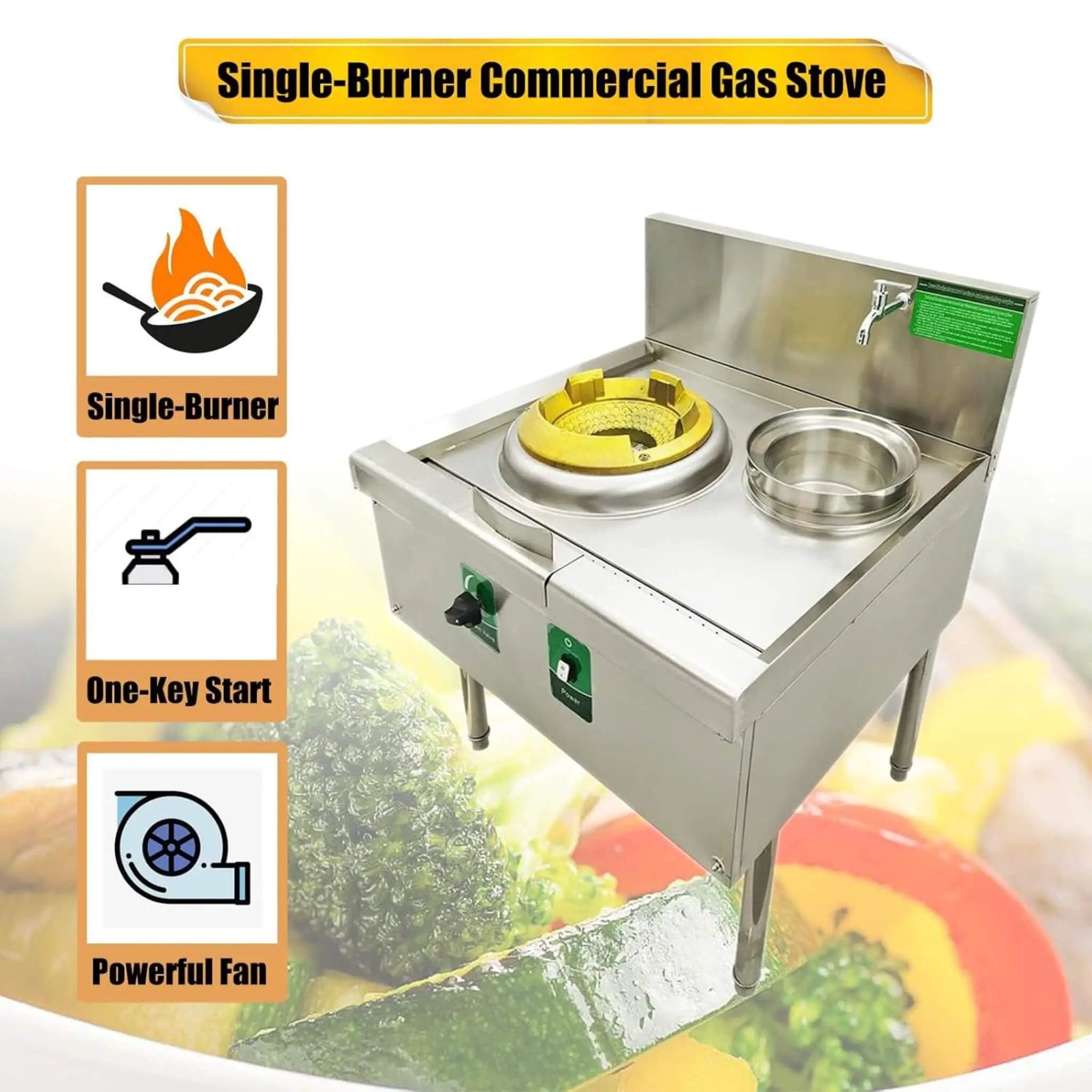Commercial 85300 BTU Stainless Steel Single-Burner LPG NG Wok Stove (SAK46827) by SAKSBY WHOLESALE