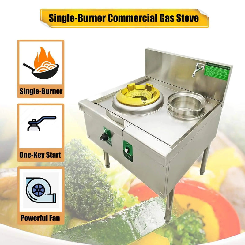 Commercial 85300 BTU Stainless Steel Single-Burner LPG NG Wok Stove (SAK46827) by SAKSBY WHOLESALE