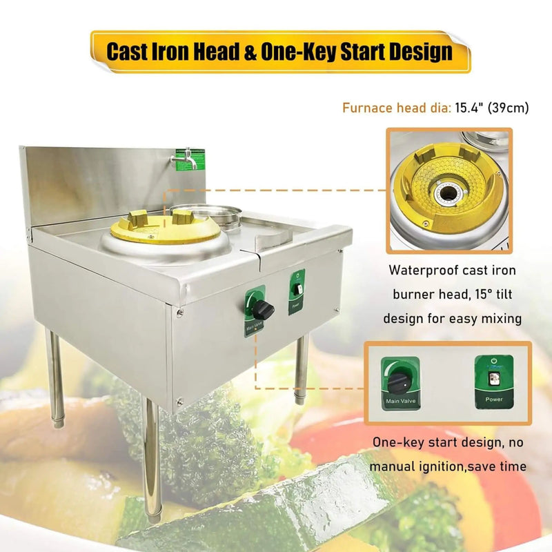 Commercial 85300 BTU Stainless Steel Single-Burner LPG NG Wok Stove (SAK46827) by SAKSBY WHOLESALE