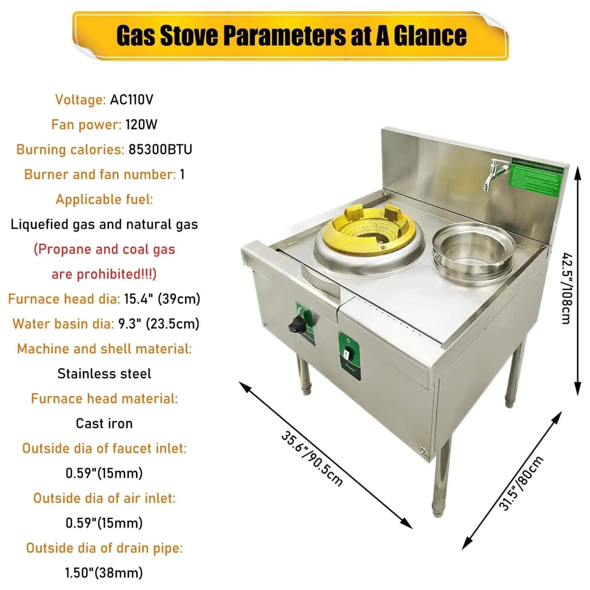 Commercial 85300 BTU Stainless Steel Single-Burner LPG NG Wok Stove (SAK46827) by SAKSBY WHOLESALE