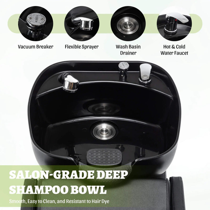 Commercial Black And Gold Shampoo Bowl Chair Set With Footrest (SAK43716) by SAKSBY WHOLESALE