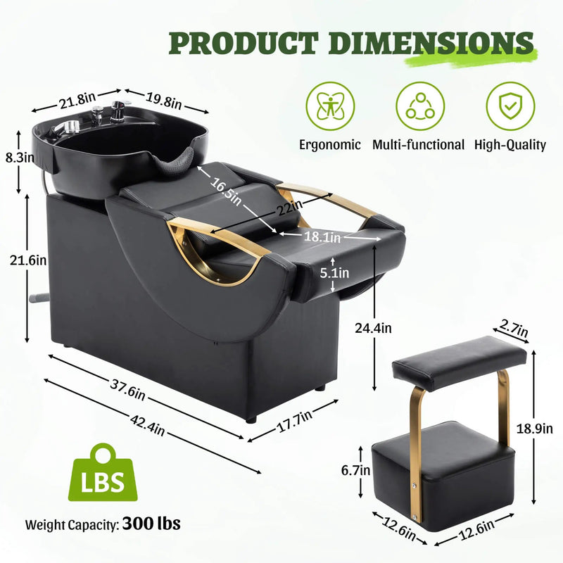 Commercial Black And Gold Shampoo Bowl Chair Set With Footrest (SAK43716) by SAKSBY WHOLESALE