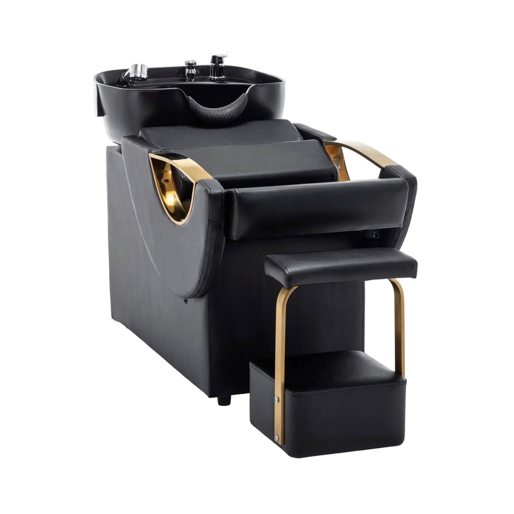 Commercial Black And Gold Shampoo Bowl Chair Set With Footrest (SAK43716) by SAKSBY WHOLESALE