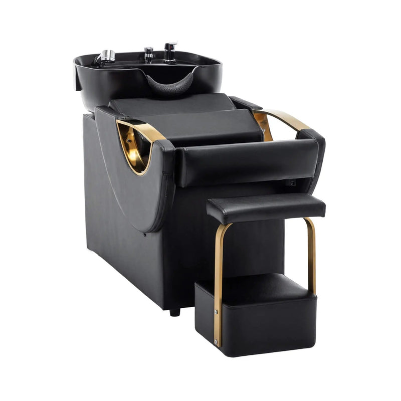 Commercial Black And Gold Shampoo Bowl Chair Set With Footrest (SAK43716) by SAKSBY WHOLESALE
