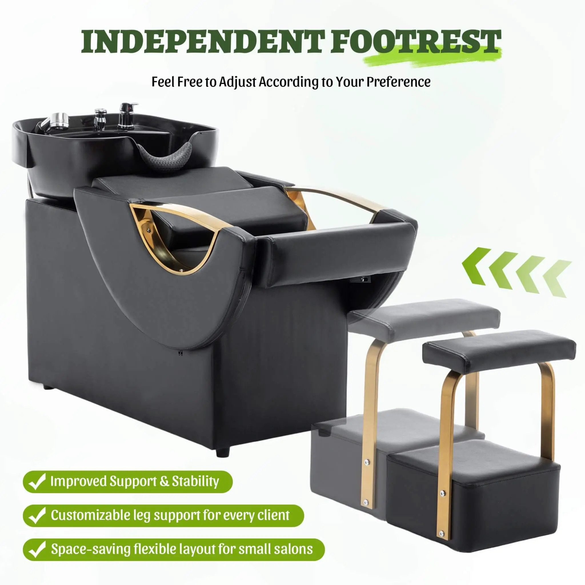 Commercial Black And Gold Shampoo Bowl Chair Set With Footrest (SAK43716) by SAKSBY WHOLESALE