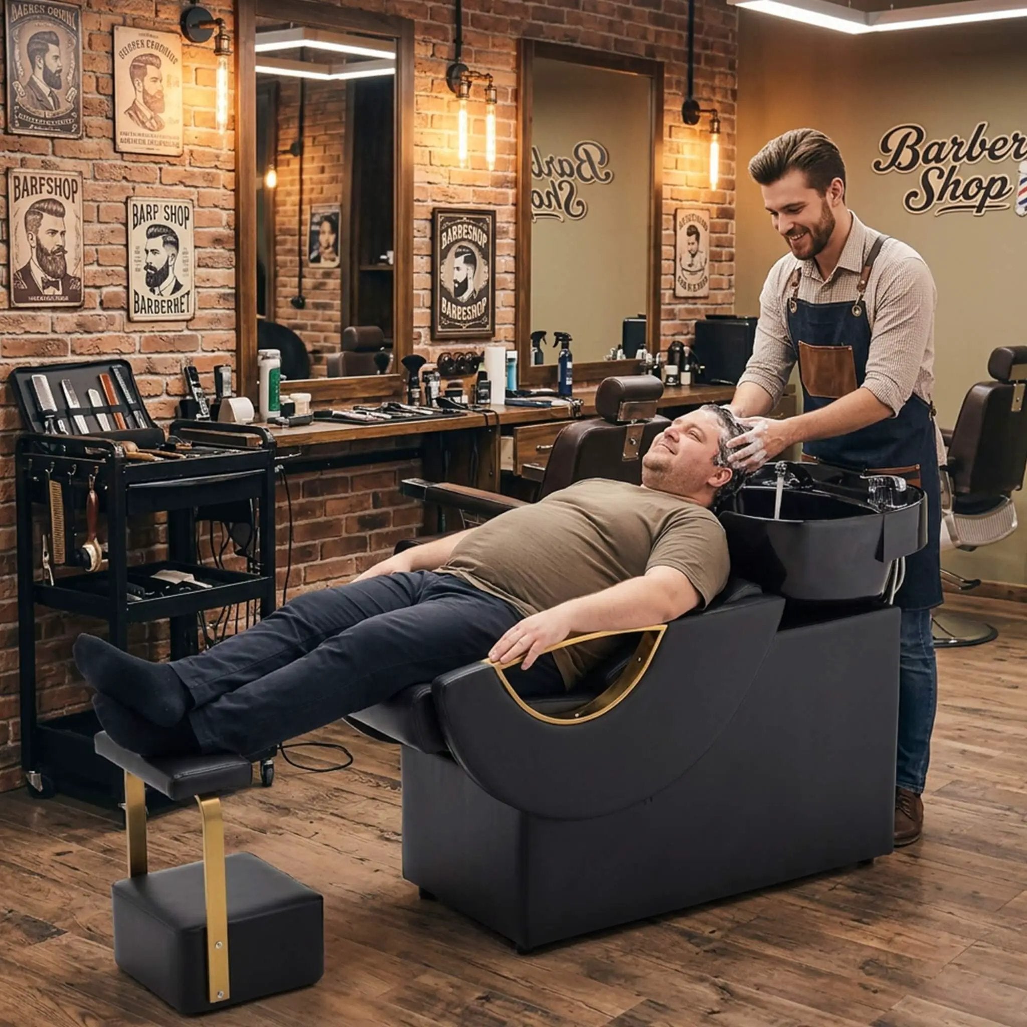 Commercial Black And Gold Shampoo Bowl Chair Set With Footrest (SAK43716) by SAKSBY WHOLESALE