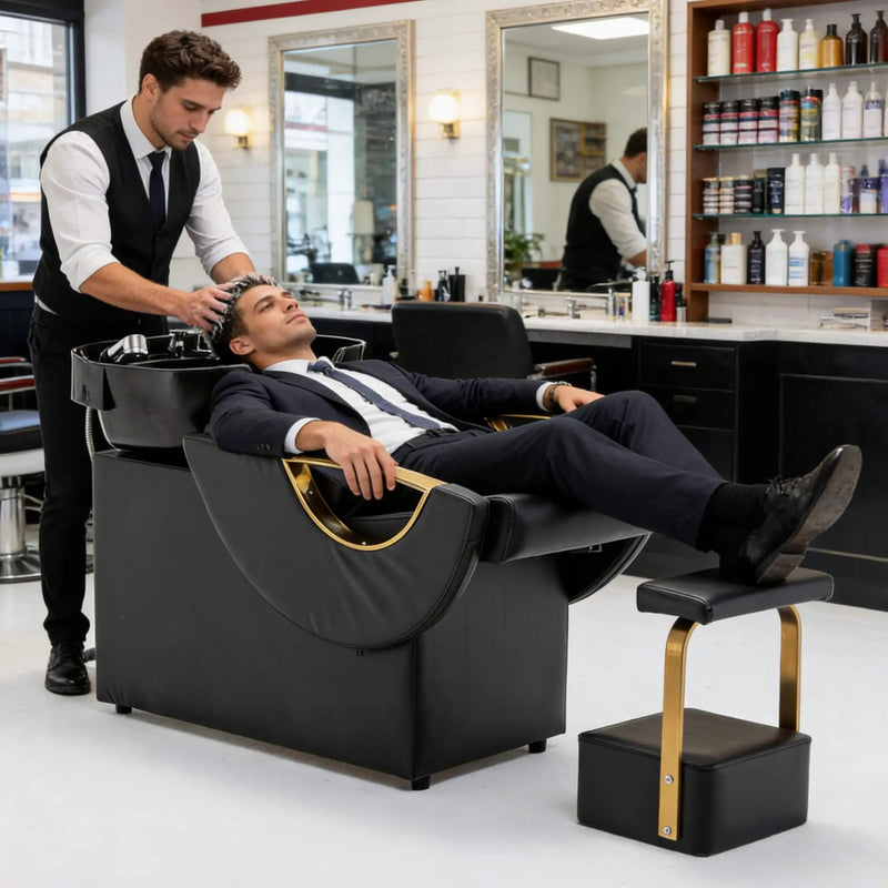 Commercial Black And Gold Shampoo Bowl Chair Set With Footrest (SAK43716) by SAKSBY WHOLESALE