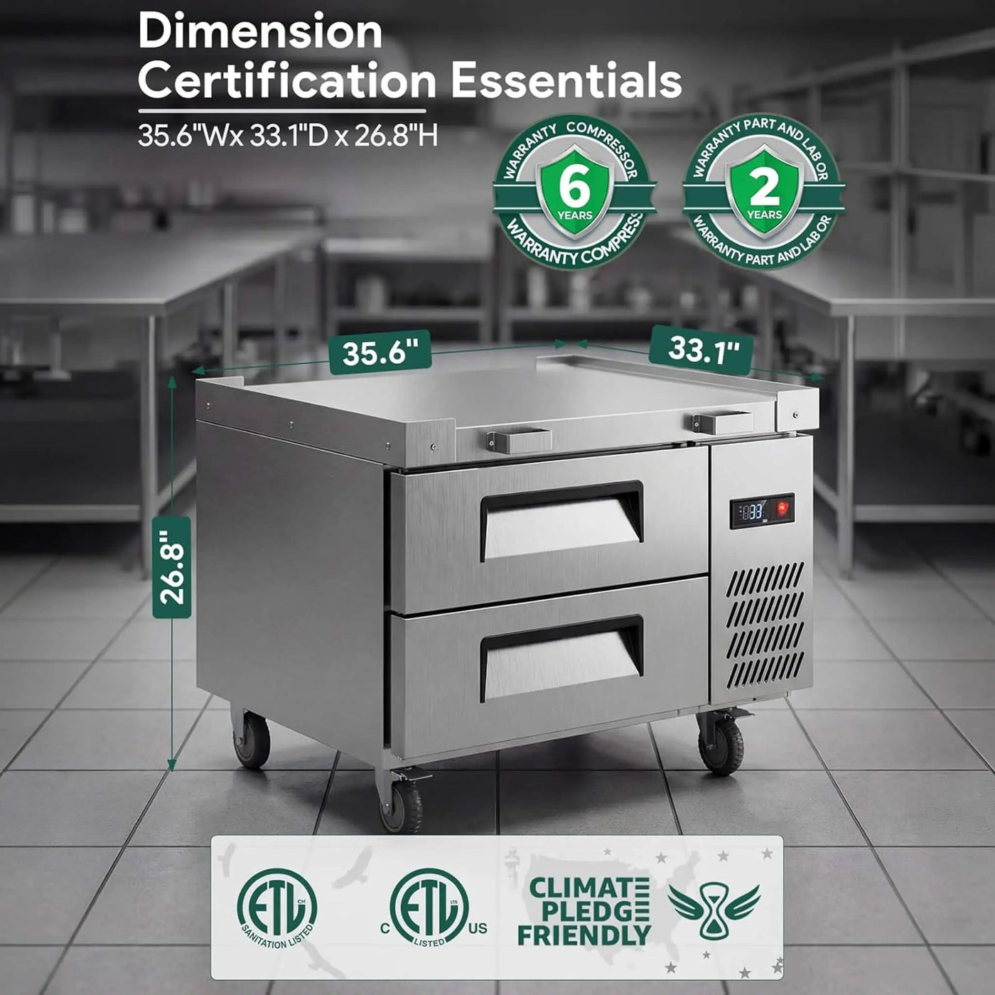 Commercial Double Drawer Undercounter Worktop Fridge With Chef Base & Wheels (SAK80596) by SAKSBY WHOLESALE