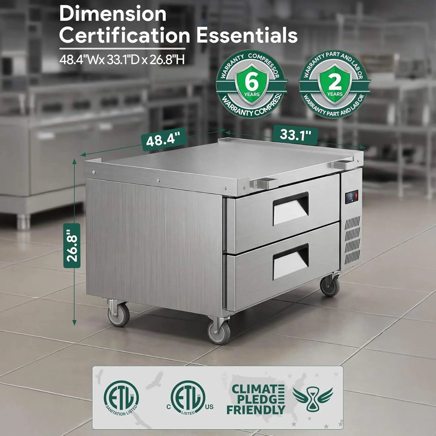 Commercial Double Drawer Undercounter Worktop Fridge With Chef Base & Wheels (SAK80596) by SAKSBY WHOLESALE