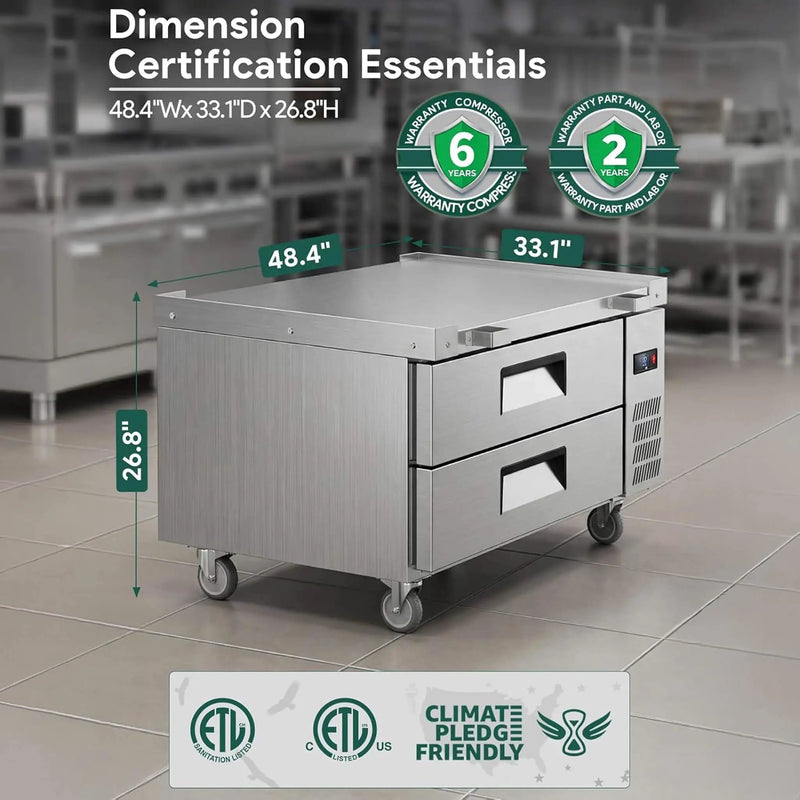 Commercial Double Drawer Undercounter Worktop Fridge With Chef Base & Wheels (SAK80596) by SAKSBY WHOLESALE