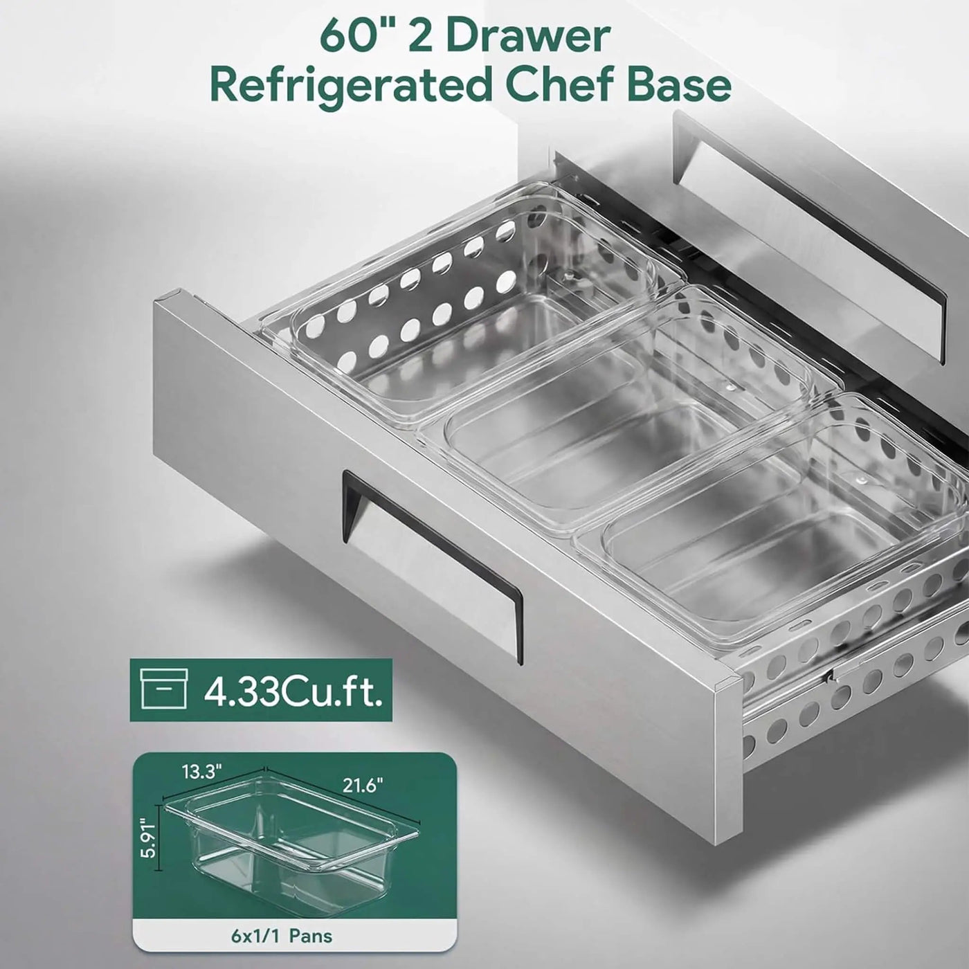Commercial Double Drawer Undercounter Worktop Fridge With Chef Base & Wheels (SAK80596) by SAKSBY WHOLESALE