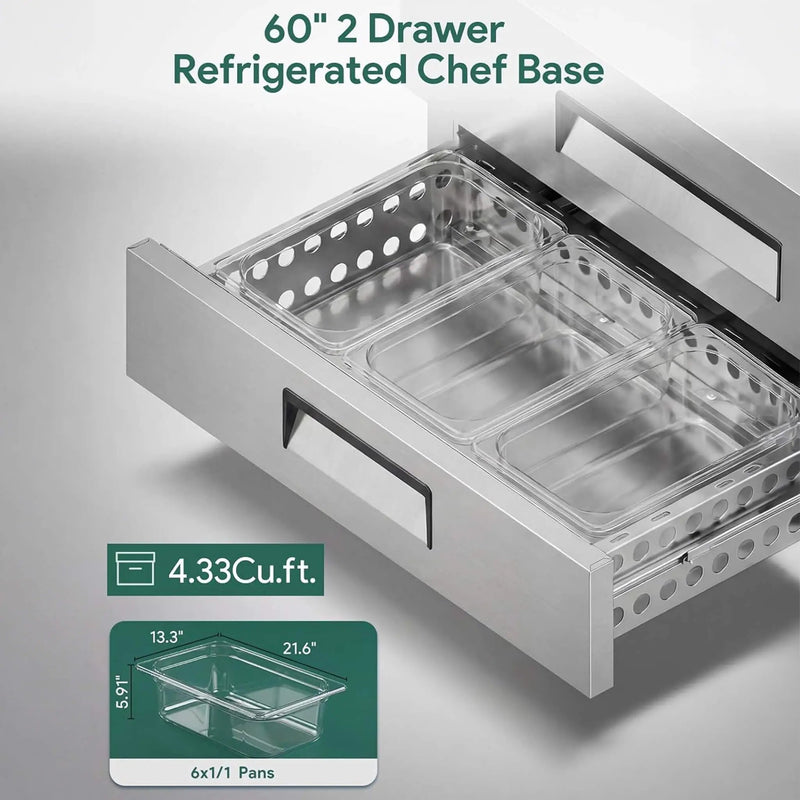 Commercial Double Drawer Undercounter Worktop Fridge With Chef Base & Wheels (SAK80596) by SAKSBY WHOLESALE