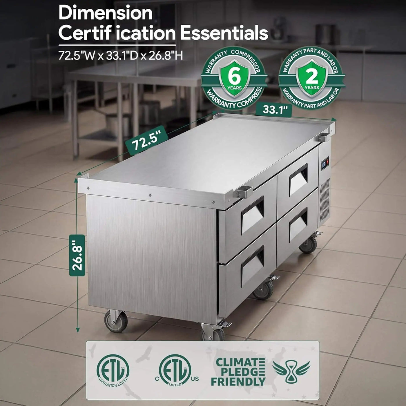 Commercial Double Drawer Undercounter Worktop Fridge With Chef Base & Wheels (SAK80596) by SAKSBY WHOLESALE