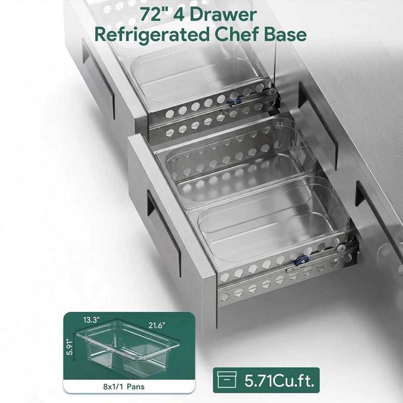 Commercial Double Drawer Undercounter Worktop Fridge With Chef Base & Wheels (SAK80596) by SAKSBY WHOLESALE