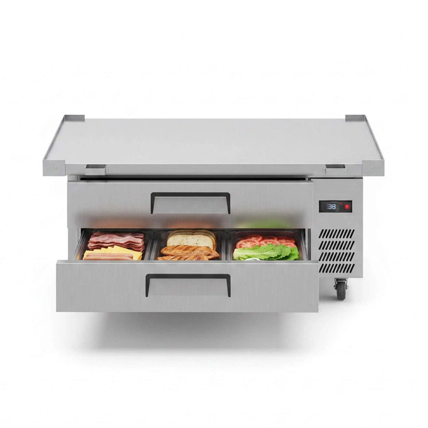 Commercial Double Drawer Undercounter Worktop Fridge With Chef Base & Wheels (SAK80596) by SAKSBY WHOLESALE
