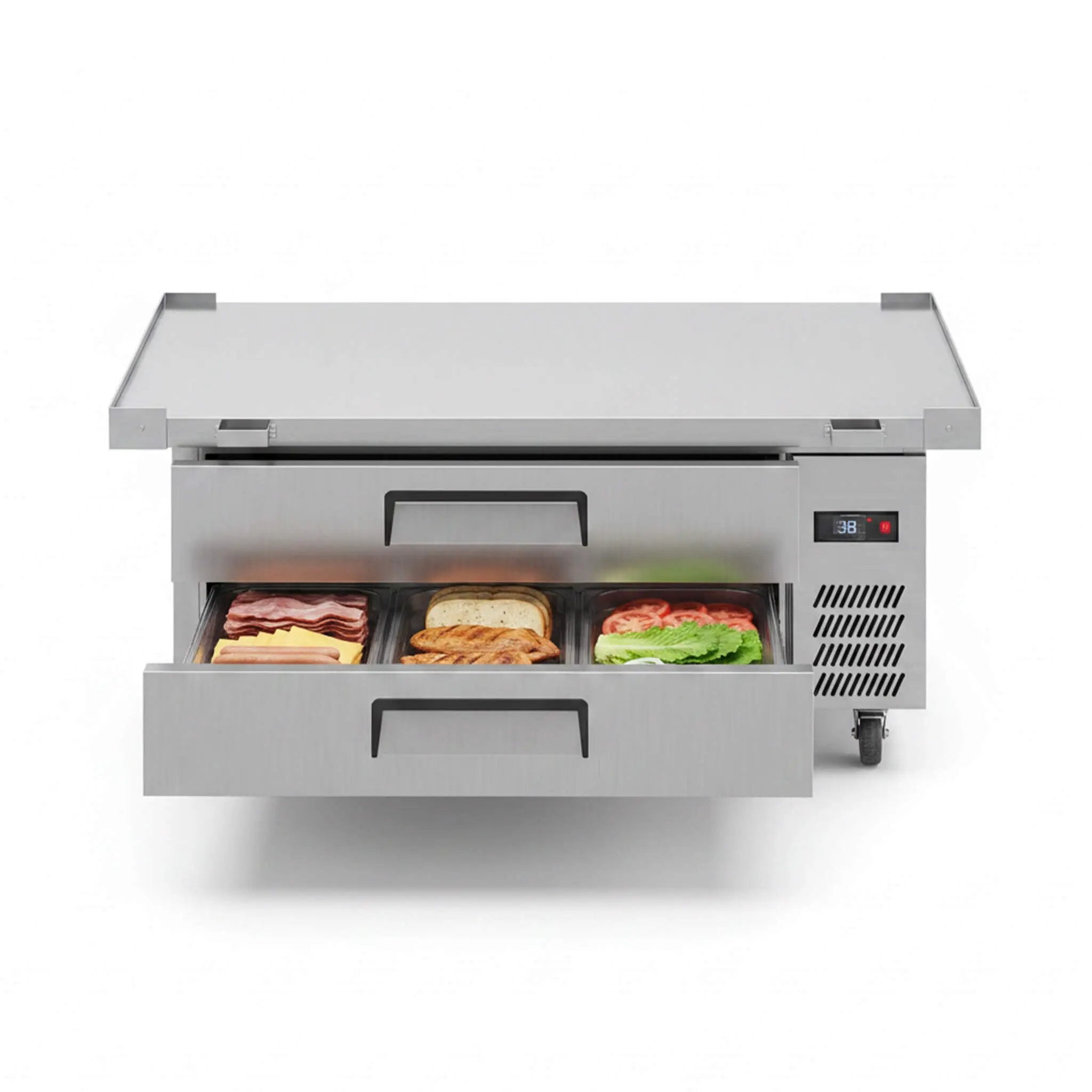 Commercial Double Drawer Undercounter Worktop Fridge With Chef Base & Wheels (SAK80596) by SAKSBY WHOLESALE