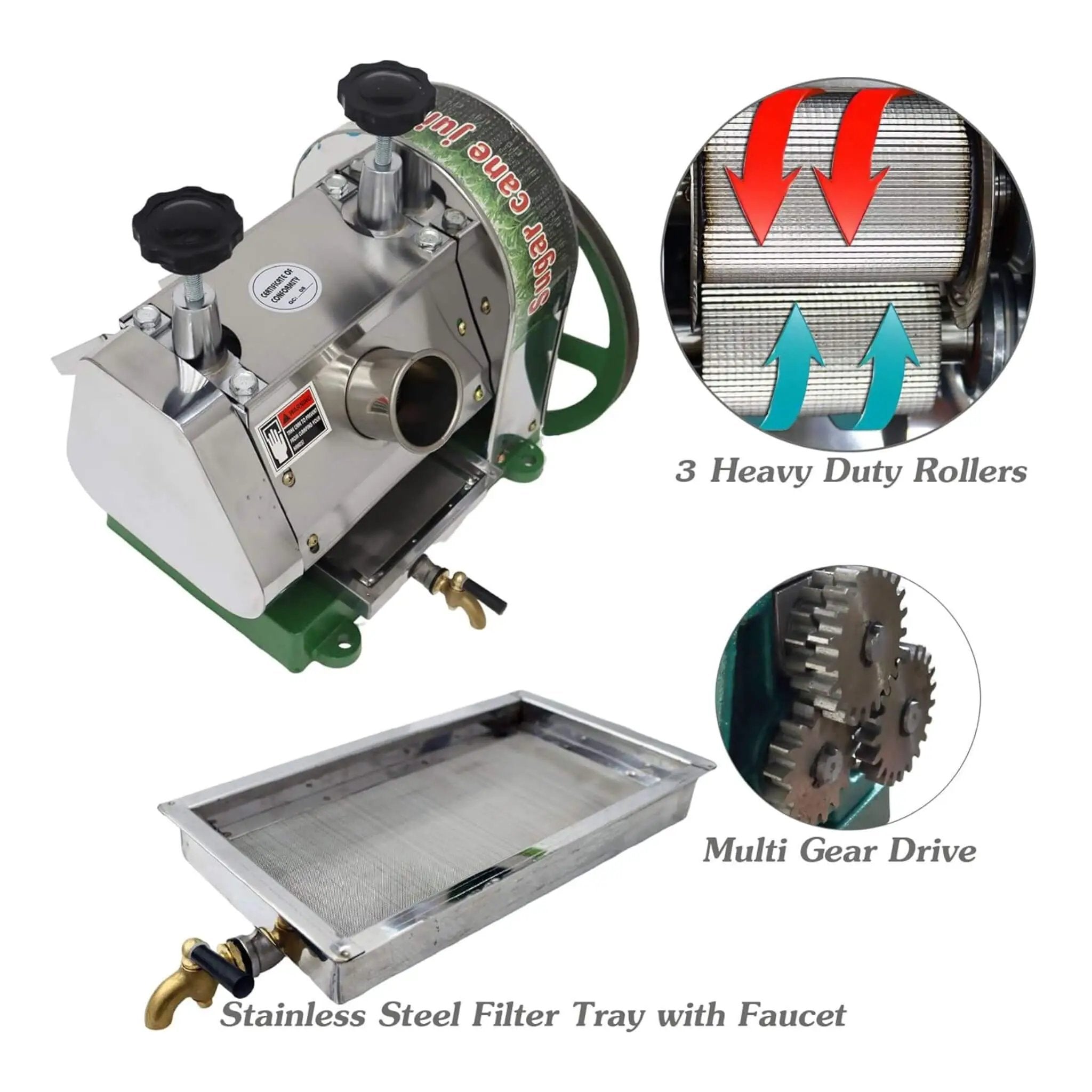 Heavy-Duty Commercial Manual Stainless Steel Sugar Cane Juicer (SAK81426) by SAKSBY WHOLESALE