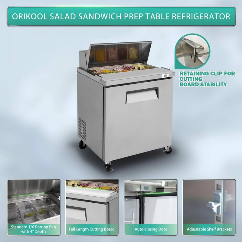 Commercial Refrigerator Sandwich & Salad Prep Table With Butcher Block Cutting Board (SAK31598) by SAKSBY WHOLESALE