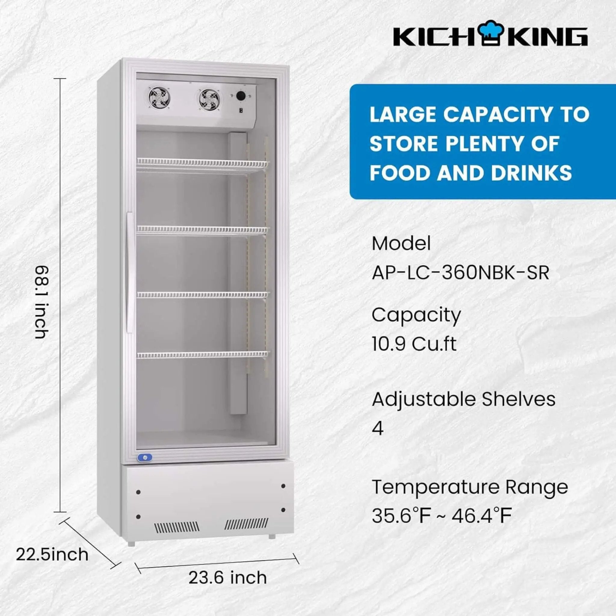 Commercial Single Glass Door Upright Beverage Cooler Refrigerator With LED Lighting (SAK24713) by SAKSBY WHOLESALE