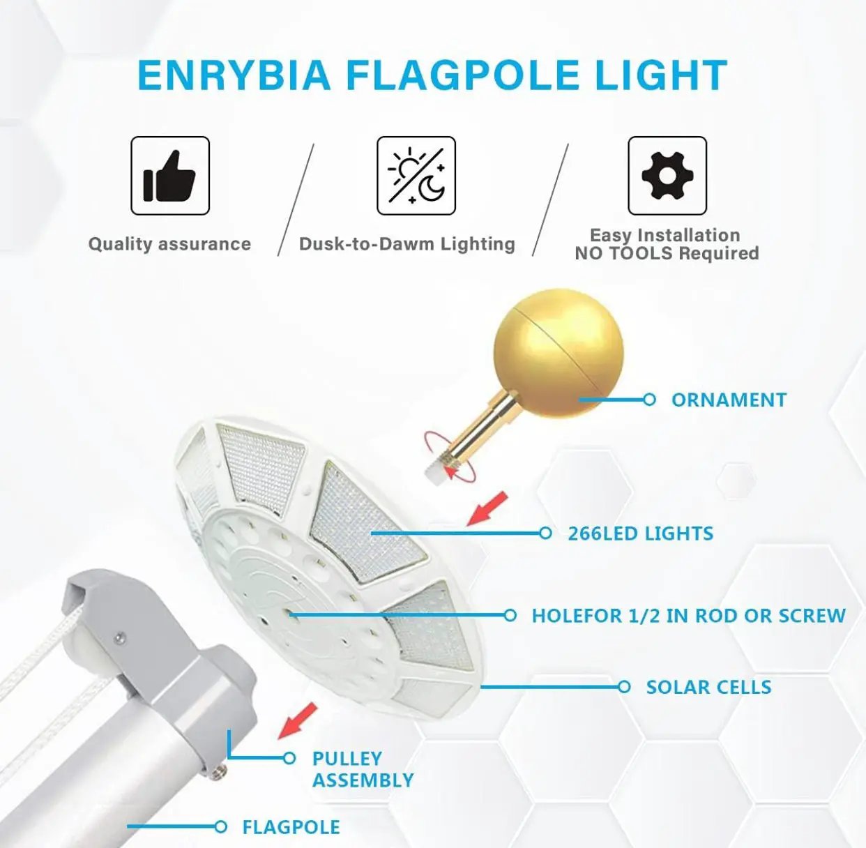 Commercial Solar Flag Pole Light Outdoor Dusk to Dawn, 266 led Light, 4200lm Super Bright by Outdoor Solar Outlet