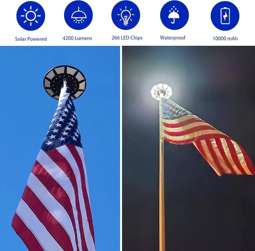 Commercial Solar Flag Pole Light Outdoor Dusk to Dawn, 266 led Light, 4200lm Super Bright by Outdoor Solar Outlet