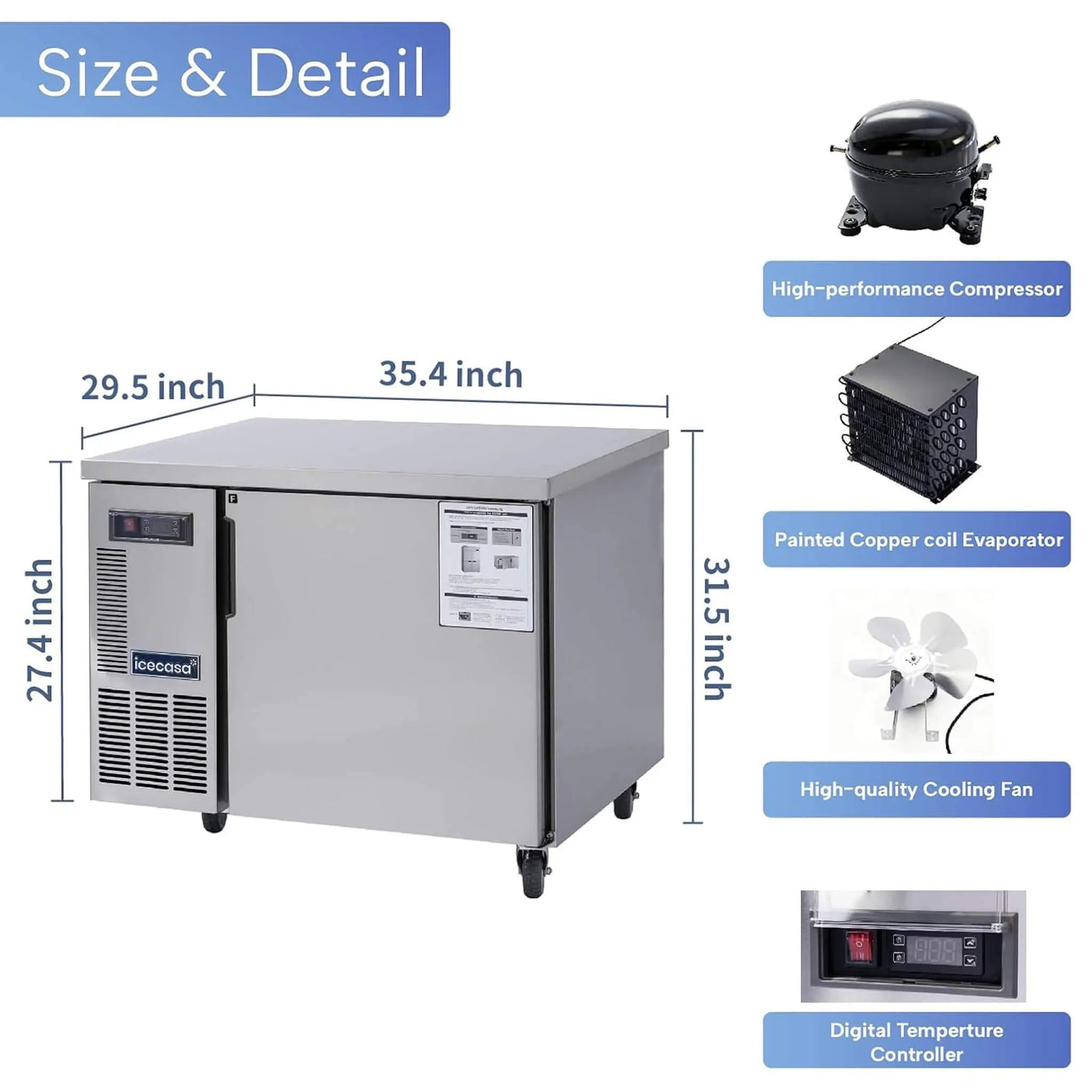 Heavy-Duty Commercial Stainless Steel Undercounter Worktop Freezer (SAK47218) by SAKSBY WHOLESALE