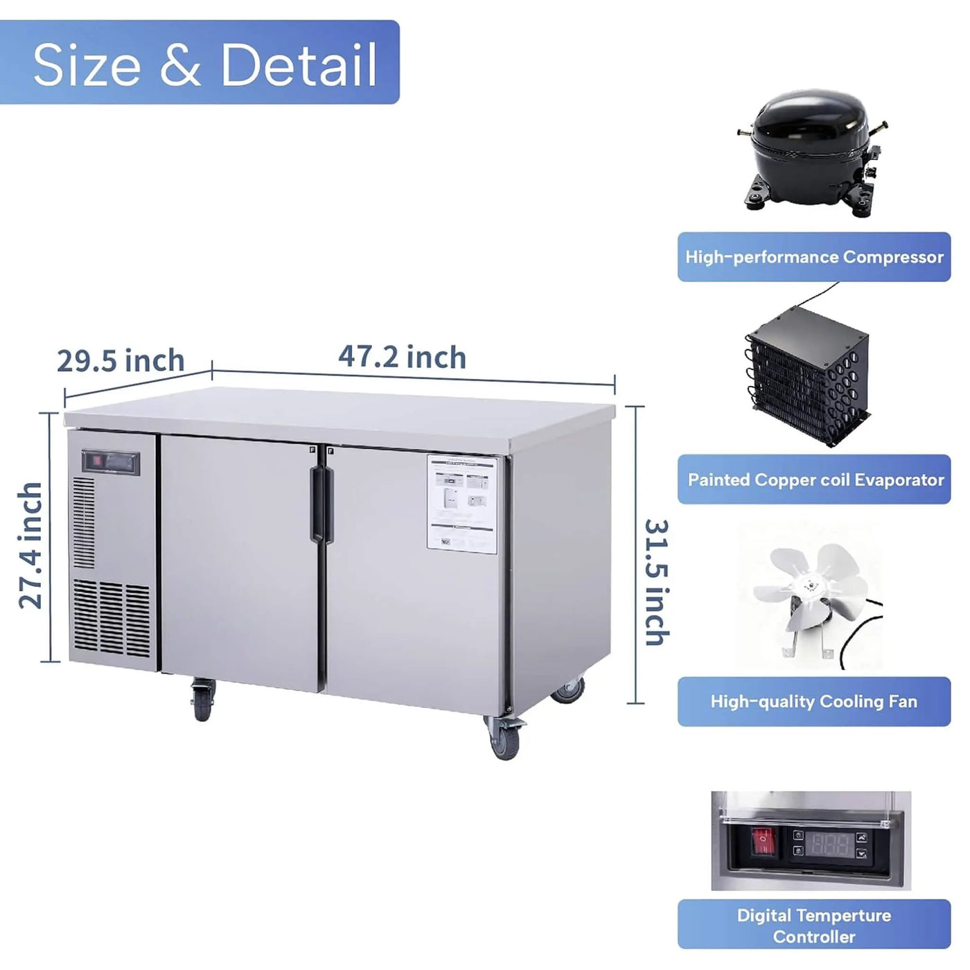 Heavy-Duty Commercial Stainless Steel Undercounter Worktop Freezer (SAK47218) by SAKSBY WHOLESALE