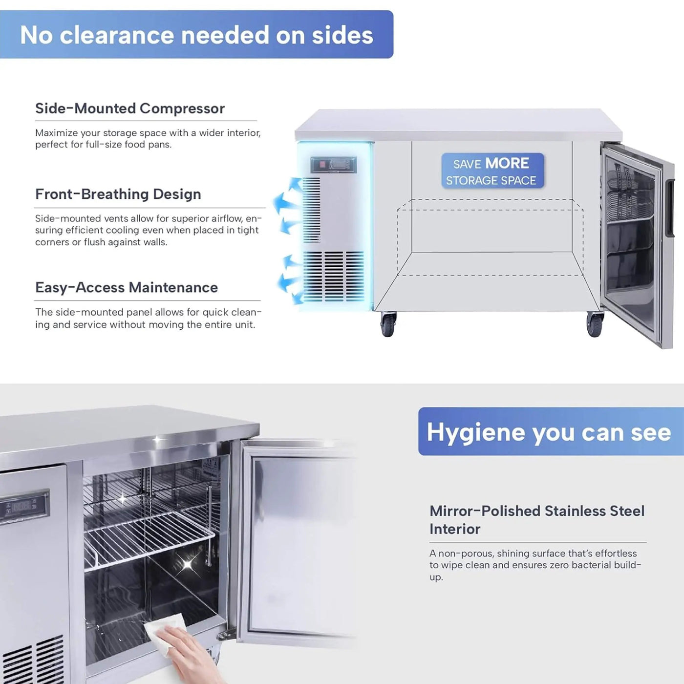 Heavy-Duty Commercial Stainless Steel Undercounter Worktop Freezer (SAK47218) by SAKSBY WHOLESALE