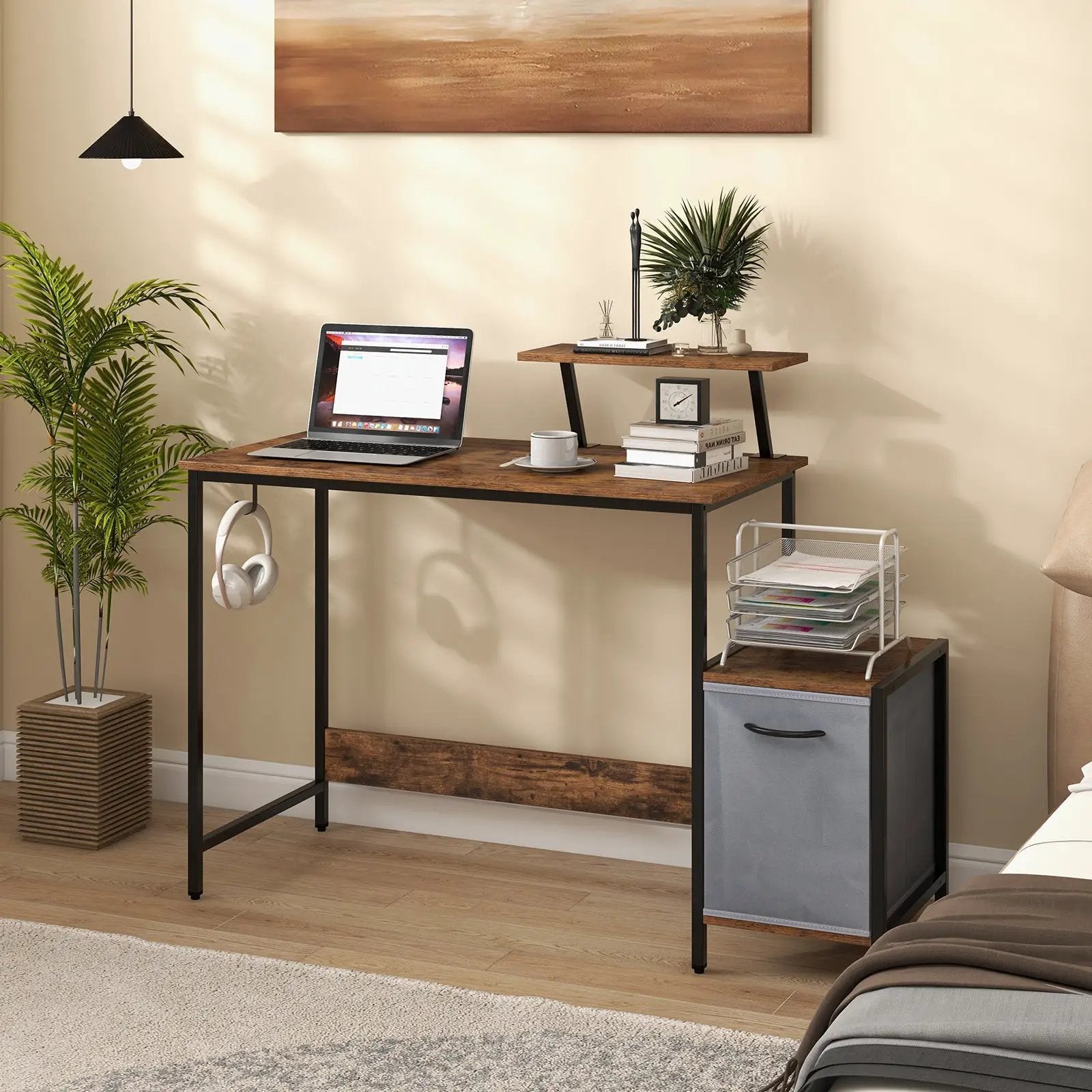 Computer Desk with Reversible Storage Drawer and Moveable Shelf-Brown by DirectDeals