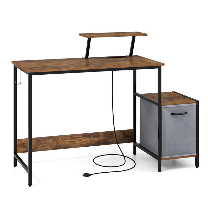 Computer Desk with Reversible Storage Drawer and Moveable Shelf-Brown by DirectDeals