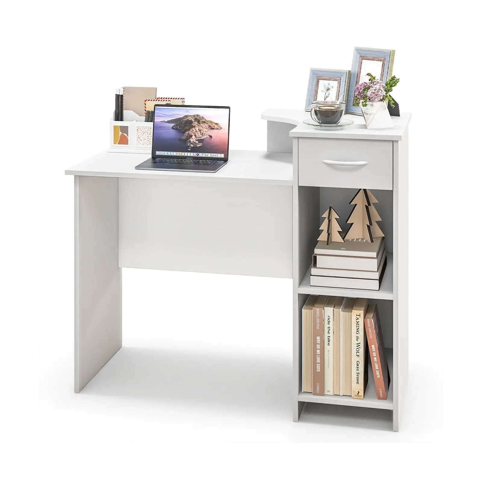 Computer Desk Modern Laptop PC Desk with Adjustable Shelf and Cable Hole-White by DirectDeals