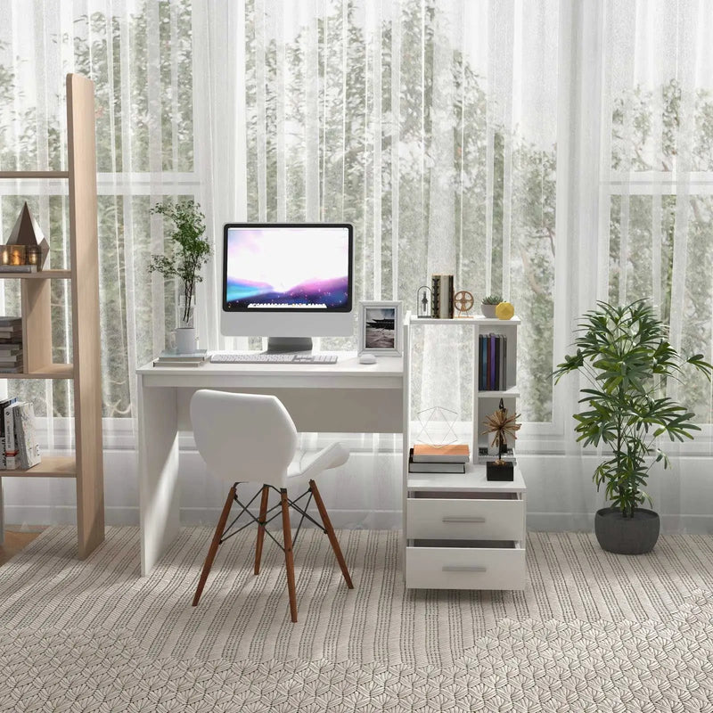 Computer Desk Home Office with Bookshelf and Drawers-White by DirectDeals