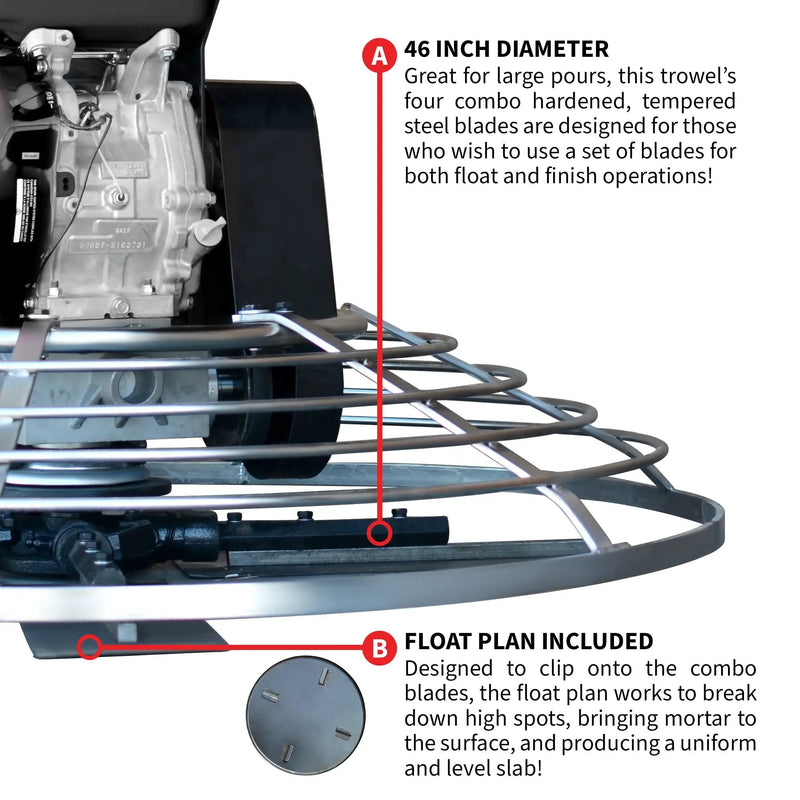 46" Concrete Power Trowel 14HP Kohler Float Pan Screed Edge Cement Finishing Tool by Tomahawk Power