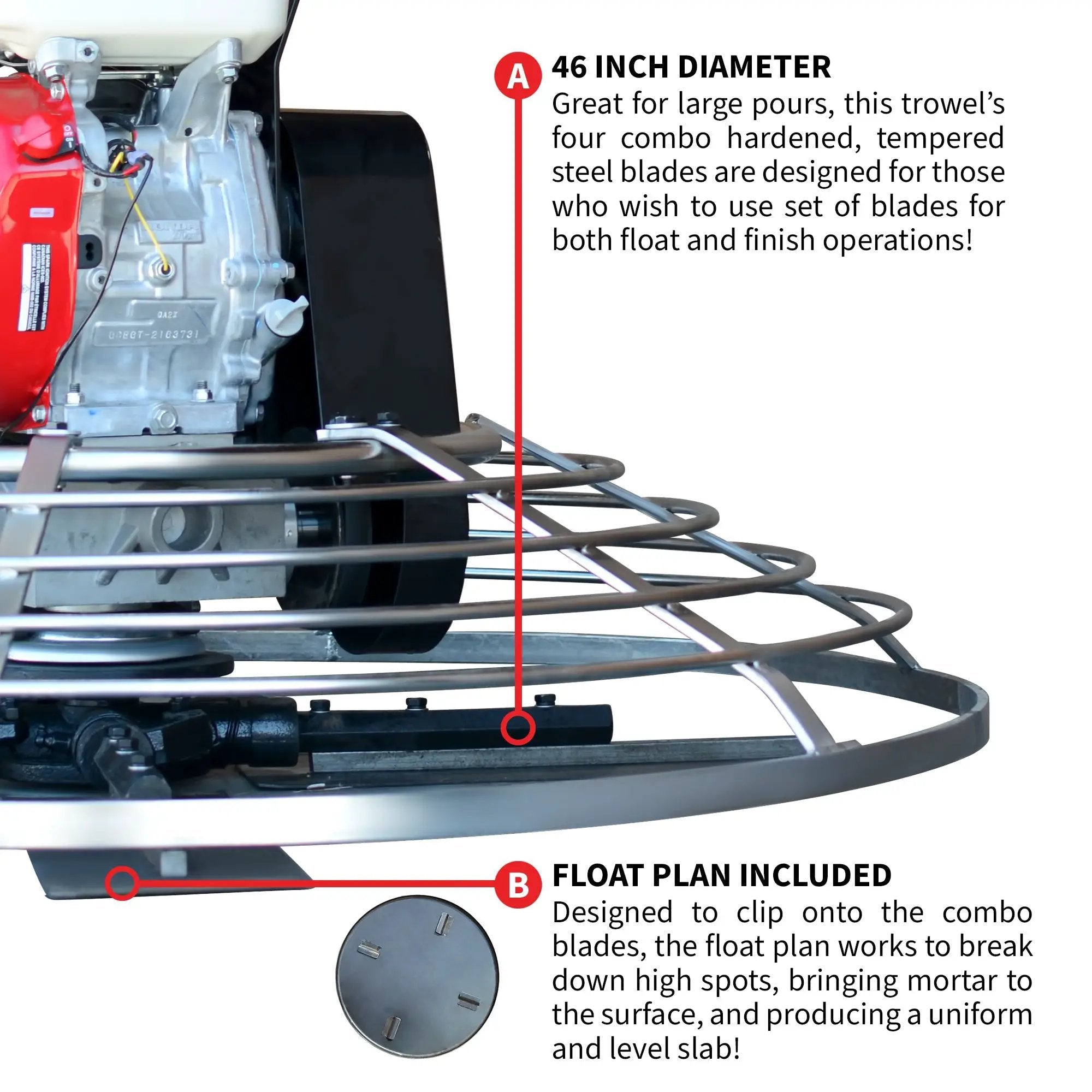 46" Concrete Power Trowel 8.5HP Honda Combo Blades and Float Pan Cement Finishing Tool by Tomahawk Power