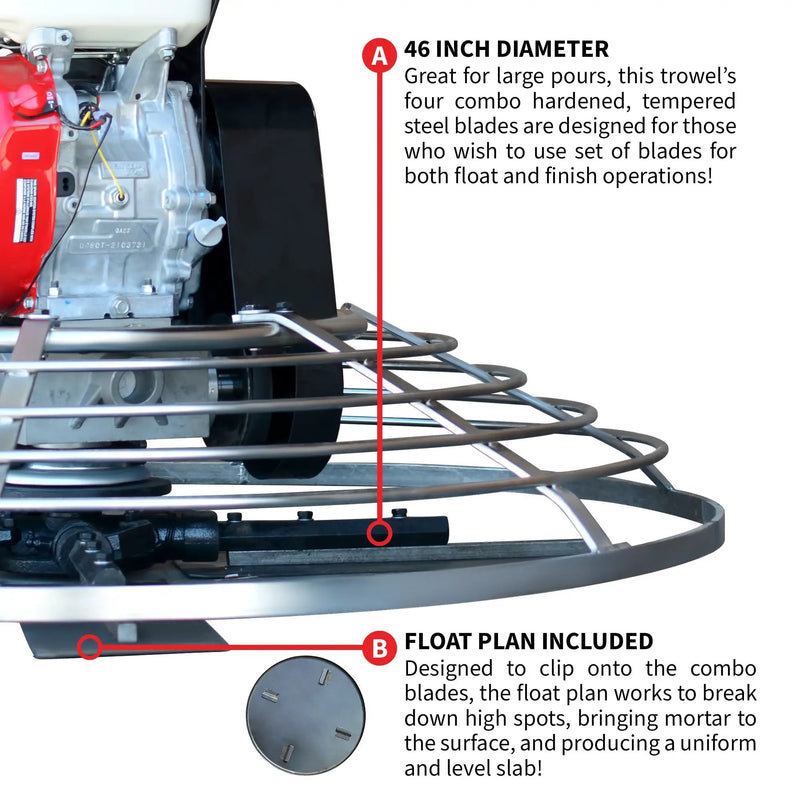 46" Concrete Power Trowel 8.5HP Honda Combo Blades and Float Pan Cement Finishing Tool by Tomahawk Power