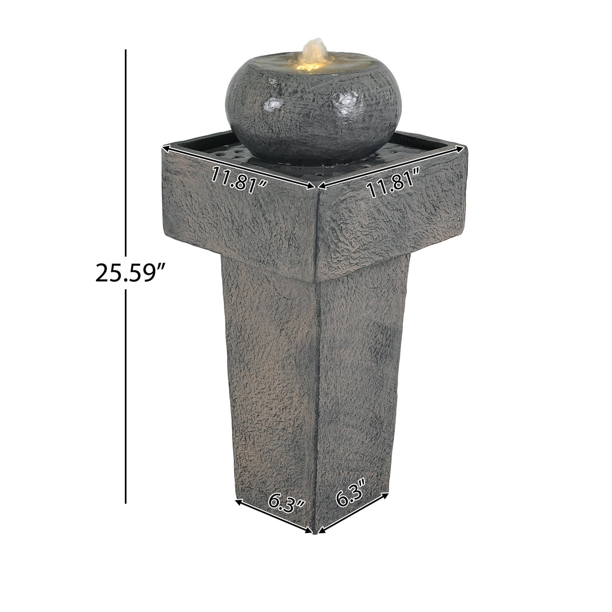 Concrete Orb Column Outdoor Water Fountain with LED, photo 3 of 9