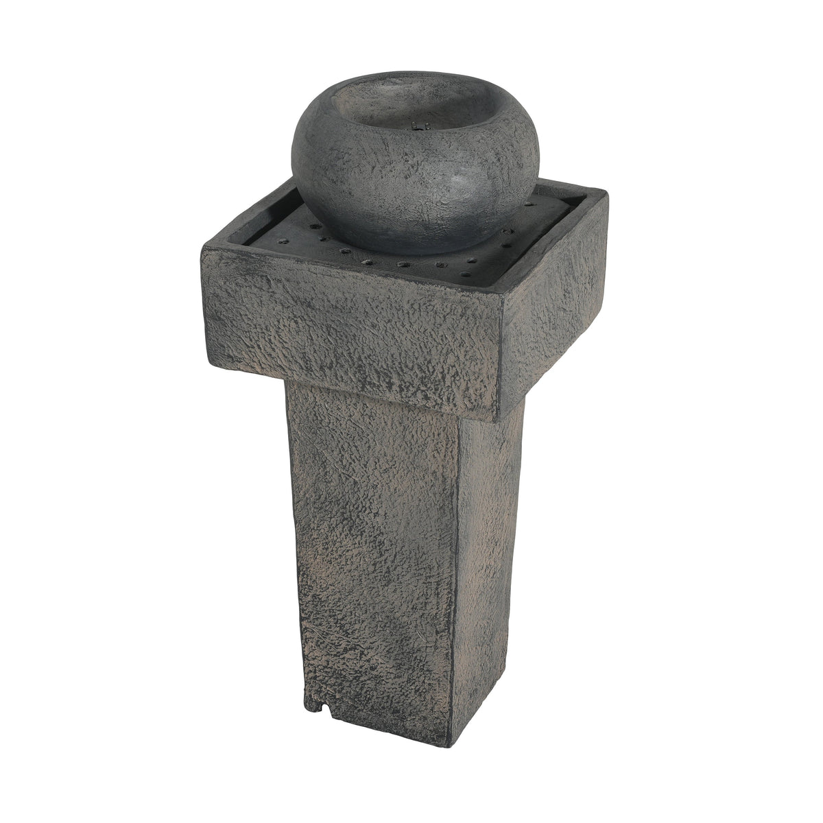 Concrete Orb Column Outdoor Water Fountain with LED, side view