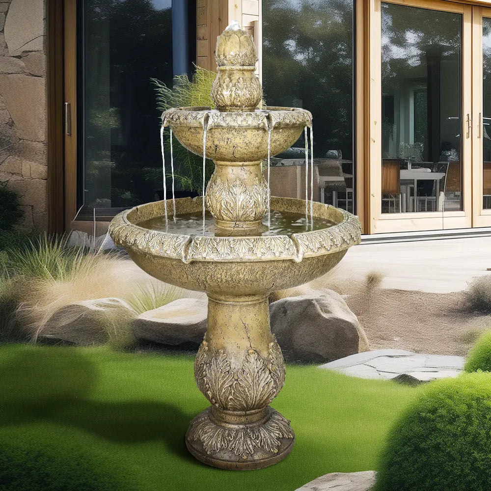 Concrete 2 Tier Fountain Acanthus Relief 47 Inch, photo 2 of 4