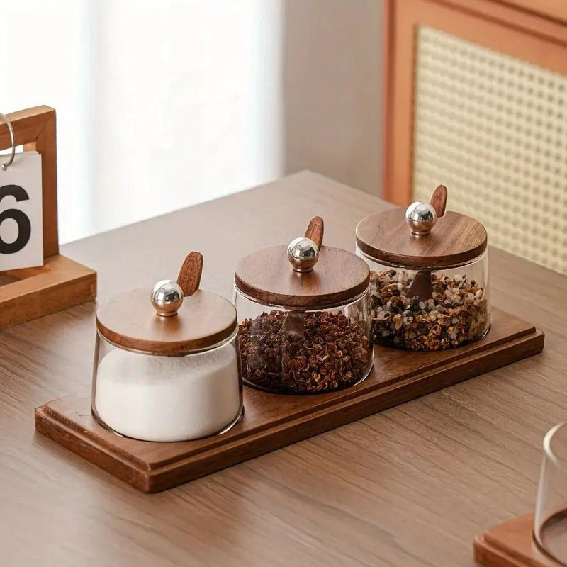 Condiment Set - Wooden Acacia 4-Jar by House Of Avana