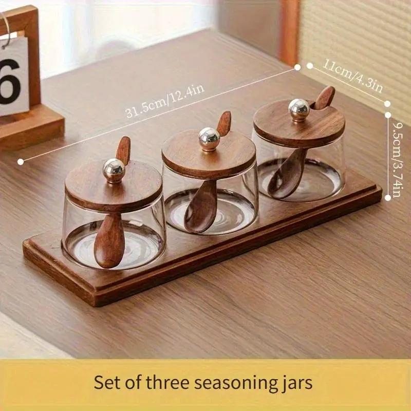 Condiment Set - Wooden Acacia 4-Jar by House Of Avana