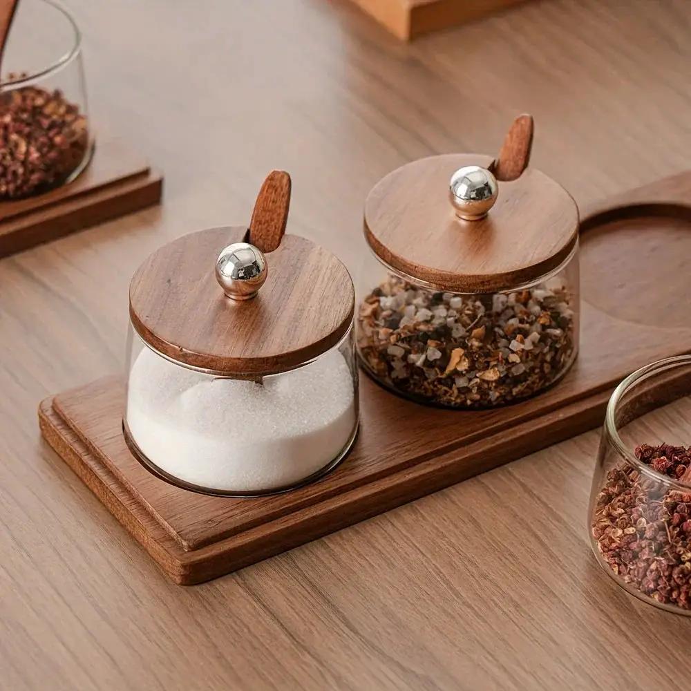 Condiment Set - Wooden Acacia 4-Jar by House Of Avana
