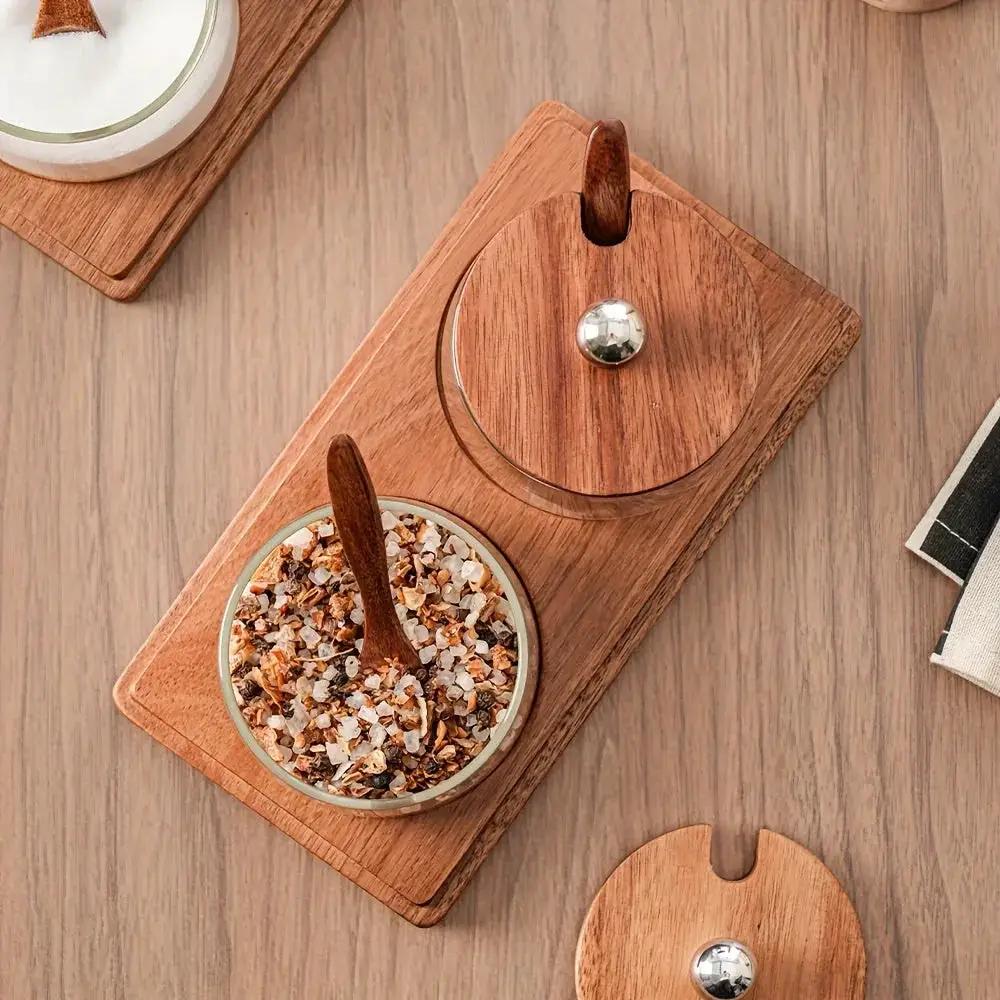 Condiment Set - Wooden Acacia 4-Jar by House Of Avana