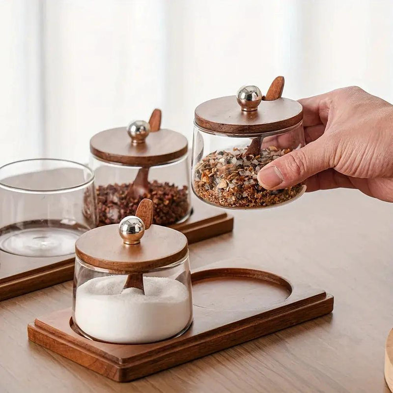 Condiment Set - Wooden Acacia 4-Jar by House Of Avana