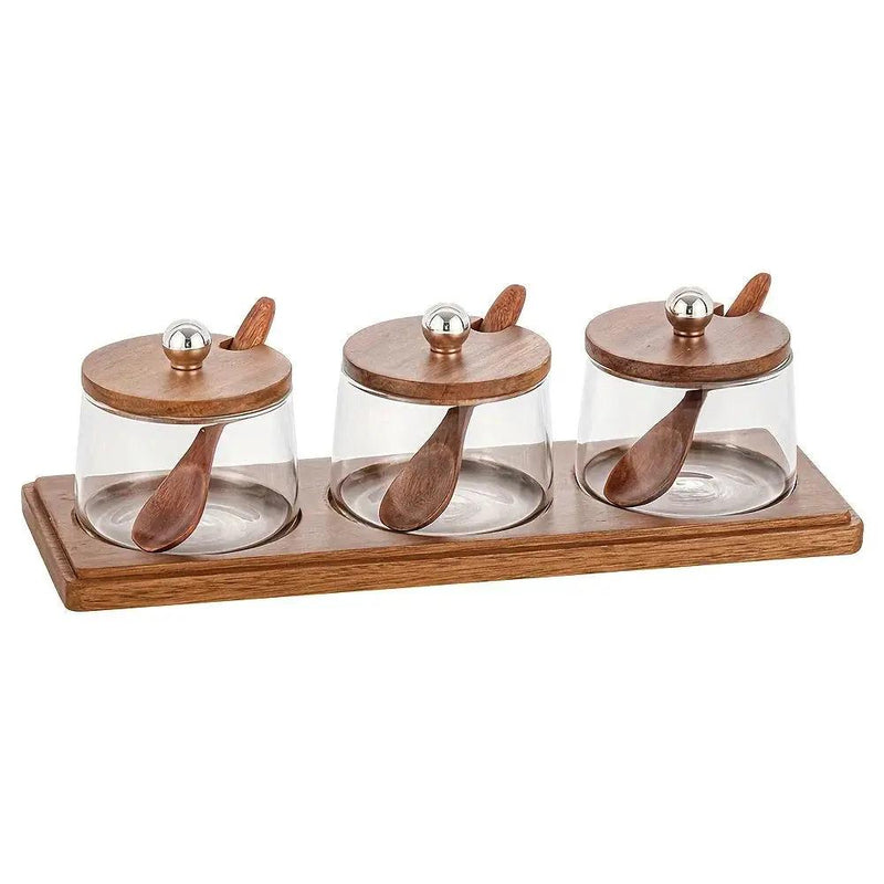 Condiment Set - Wooden Acacia 4-Jar by House Of Avana