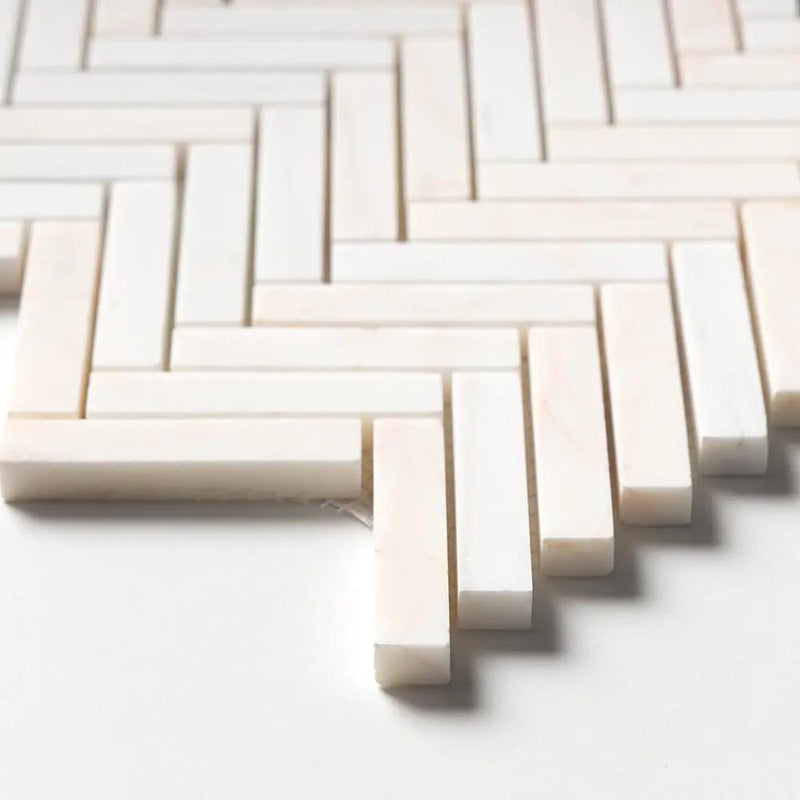 Confetti Honed Herringbone 5/8x3 Marble Mosaics 10 7/16x12 13/16 by Stonetiledepot